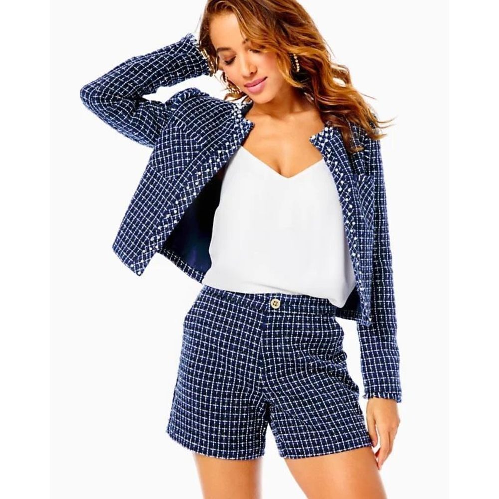 5" Gretchen High-Rise Short Low Tide Navy Fantasy Checkerboard Tweed